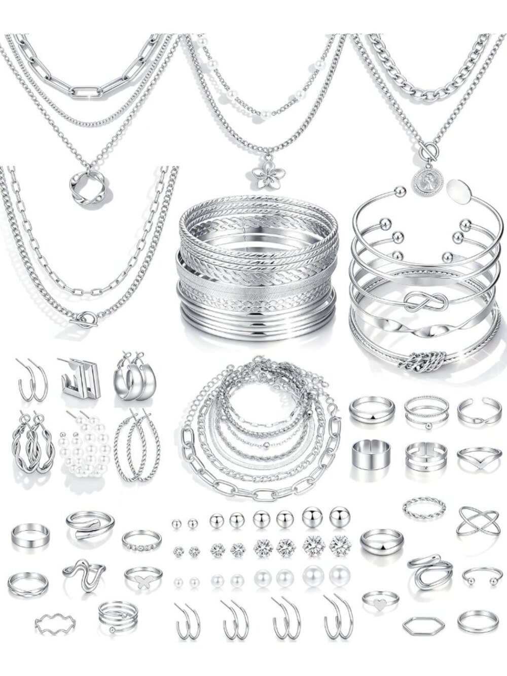 78-Piece Gold Jewelry Set for Women: Necklaces, Bangles, Earrings & Rings